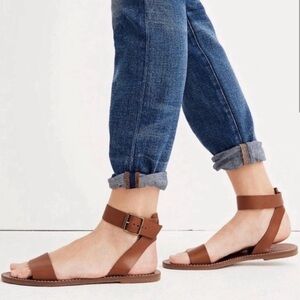 Madewell Boardwalk Brown Ankle Strap Leather Flat Sandals